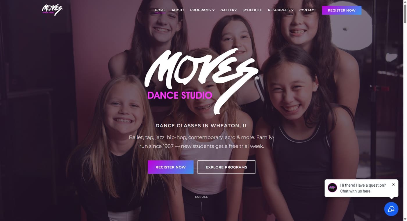 movesdance.com home page on desktop
