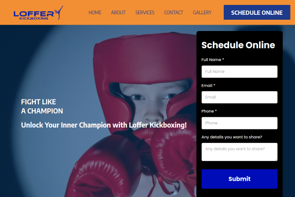 Loffer Kickboxing website screenshot