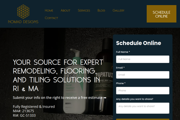 Nomad Designs website screenshot