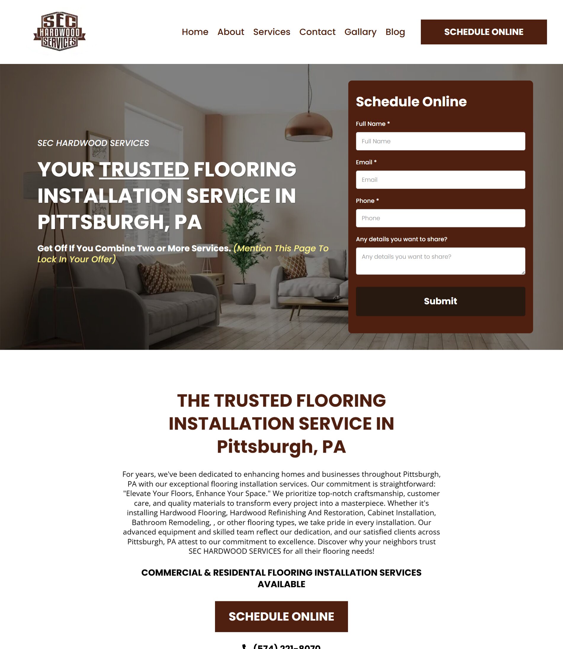 SEC Hardwood Services website screenshot