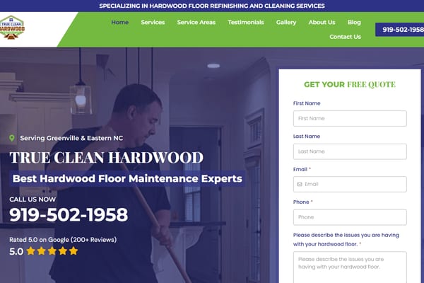 True Clean Hardwood website, built by Local Lead Connector